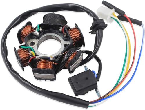 Trkimal Stator d'allumage Magneto 5 fils AC 6 pôles bobine pour moteur GY6 49 cc – 180 cc, scooter, cyclomoteur, quad, buggy des dunes, kart
