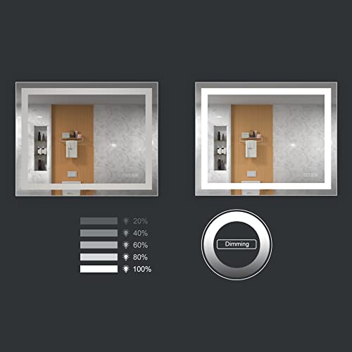 Hauschen Home 32 X 40 Inch Led Lighted Bathroom Mirror, Wall Mounted Dimmable Makeup Vanity Mirror, Anti-Fog Mirror, 3-Color Adjustable Warm/Natural/White Light, Horizonal & Vertical, Etl Listed #TOP5