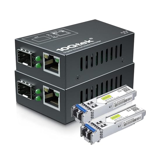 Image of 10Gtek [Mini Size Gigabit Ethernet Media Converter, SingleMode Dual LC Fiber to Ethernet RJ45 Converter for 10 /100 /1000Base-Tx to 1000Base-LX(with a SFP SMF 1310-nm Module), up to 20-km, Pack of 2