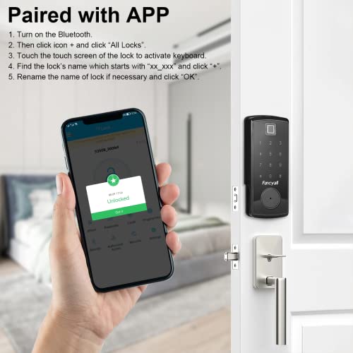 Fancyall Electronic Keypad Deadbolt Lock, Wi-Fi Smart Lock, Secure Plus Deadbolt, Bluetooth Smart Lock, Biometric Fingerprint, Patented Keypad, App Control, Auto Lock, Keyless Entry Door Lock #TOP3