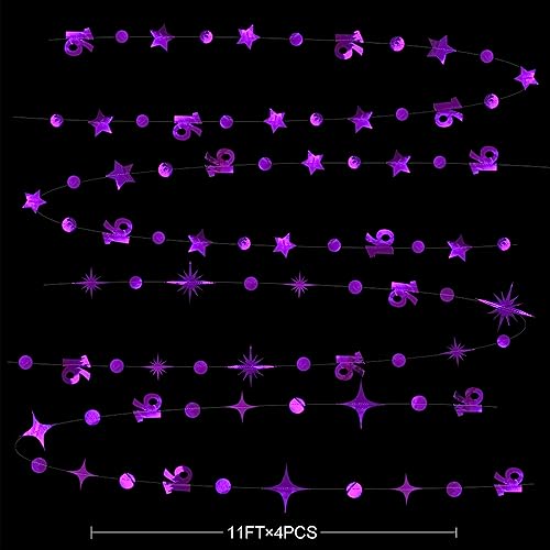 Image of Purple Number 16 Circle Dot Twinkle Star Garland Kit Metallic Hanging Streamer Bunting Banner Backdrop Decorations for Girls Boys 16th Birthday Sweet Sixteen Wedding Anniversary Bridal Shower Party