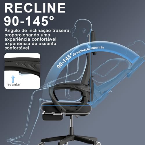 Cadeira de Escritório Gamer Encosto Ajustável com Apoio para Os Pés, Ergonomica Girável com Encosto