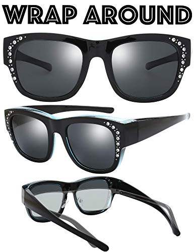 Image of The Fresh High Definition Polarized Wrap Around Shield Sunglasses for Glasses - Leather Eyeglasses Case