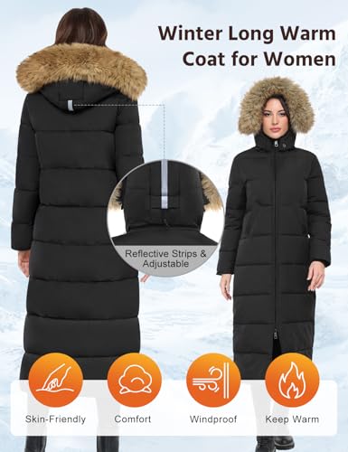 Women Long Puffer Coat Warm Winter Quilted Jacket Fashion Ladies Thicken Full Zip Down Coats Removable Fur Hood Parka3