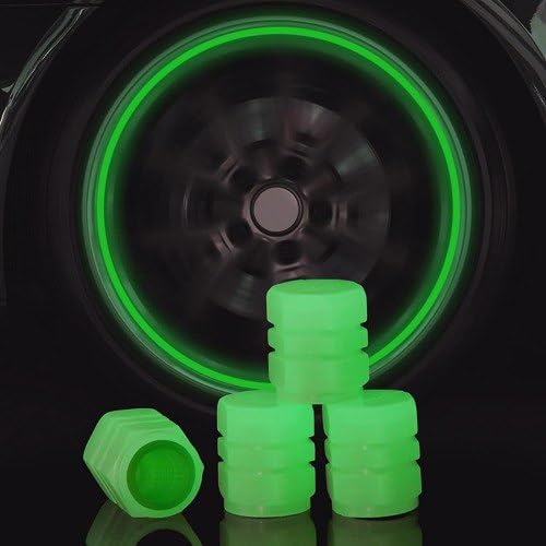 Image of New Bike Car Tyre Air Valve Caps Universal Fluorescent Tire Valve Caps for Cars & Bikes with Neon Glow Brighten Up Your Ride Instantly (Pack of 4, Green)