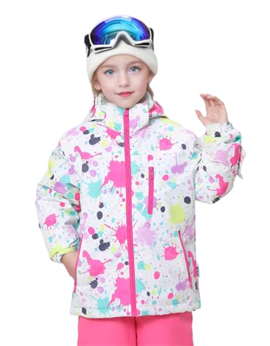 BGX Kids Girls Waterproof Ski Snow Jacket Windproof Winter Jacket Coats Outdoor Snowboarding with Hood(160,WHT Paint)