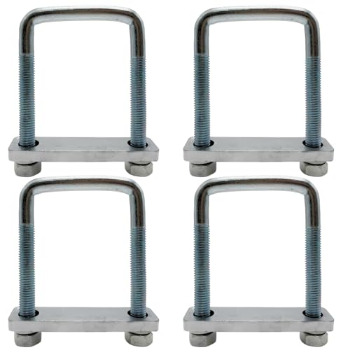 4 Pack Square U-Bolt for Trailer- Fits 3 Inch Wide Leaf Springs, Galvanized Steel Clamp Set, Secure Fit for Truck, Boat and Trailers