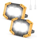 flintronic Rechargeable LED Work Light, 10W Portable COB Floodlight Waterproof Camping Lights, 3 Modes 2000LM Security Lights Outdoor for Garage Hiking Fishing Emergency-2PC