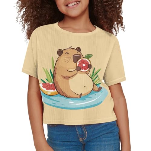 Image of Girls Fashion Crewneck Tee Shirts Casual Short Sleeve Crop Top Summer Outfits 5-14 Years Old