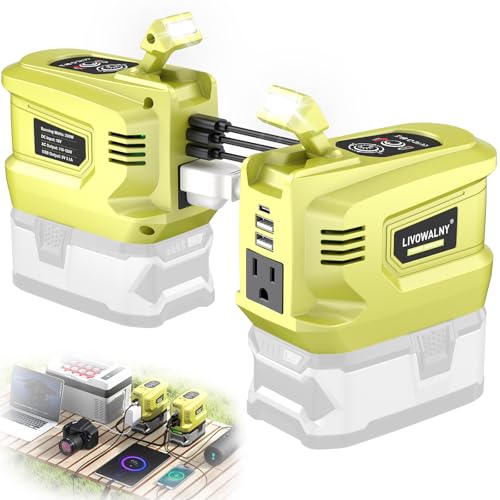 Image of 2PCS Real 200W Power Inverter for Ryobi, LIVOWALNY DC 18V to AC 110-120V Battery Inverter, Battery Adapter Phone Charger Converter 2 USB & 1 Type-C & 1 AC for Camping Essentials (Tool Only)