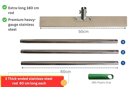 Image of Stainless Steel Wire Heavy Duty Brush 50 cm | Metal Wooden Brush with 70 inch Long Stainless Steel Pole for Floor, Swimming Pool, Terrace, Bathroom, Garden, Block, Moss, Stains Cleaning