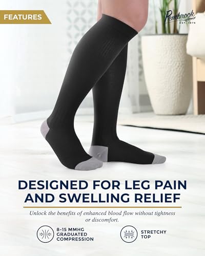 Image of Pembrook Bamboo Viscose Light Compression Socks - 3 Pairs | 8-15 mmhg Compression Socks | Knee High Comfort Support Socks