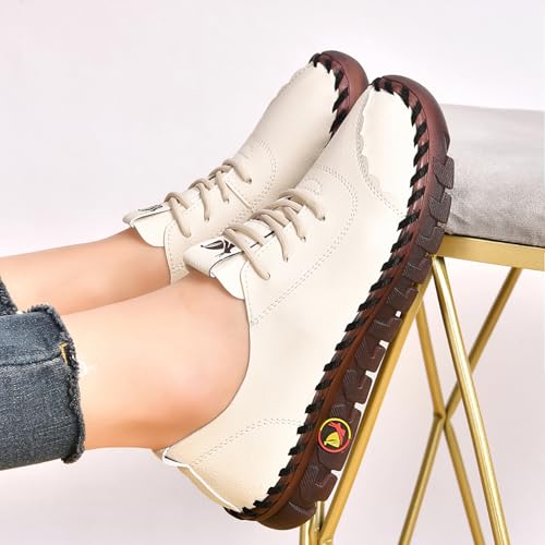 Image of Women's Tendon Soft Sole Casual Orthopedic Shoes Fashion HandSewing Leather Non-Slip Flat Loafers Low-top Outdoor Comfy Breathable Walk Mam Nurse Shoes