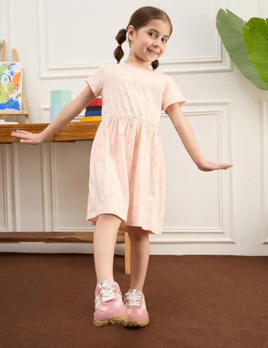 Image of Amazon Brand - Symbol Girls Fit and Flare Printed 100% Cotton Knit Dress | Age 2-10 Years
