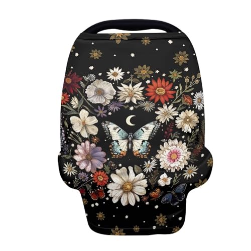Belidome Butterfly Baby Car Seat Covers, Daisy Flower Multi-use Canopy Nursing Breastfeeding Scarf Soft