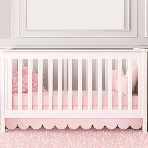 Opiniones y reviews de Faldones para cunas los mejores 5. 43 Hahafelt Falda de cuna festoneada rosa de 28 x 52 pulgadas con volantes plisados de 14 pulgadas con esquinas divididas para bebés y niñas, falda de cama de 4 lados, ropa de cama...