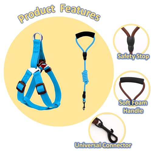 Image of Mini Pig Harness, Adjustable Small Pig Harness with Leash Infinity Style Lead and Soft Foam Handle for Small to Medium Pet Pigs Walking Training Jogging (Blue, L)