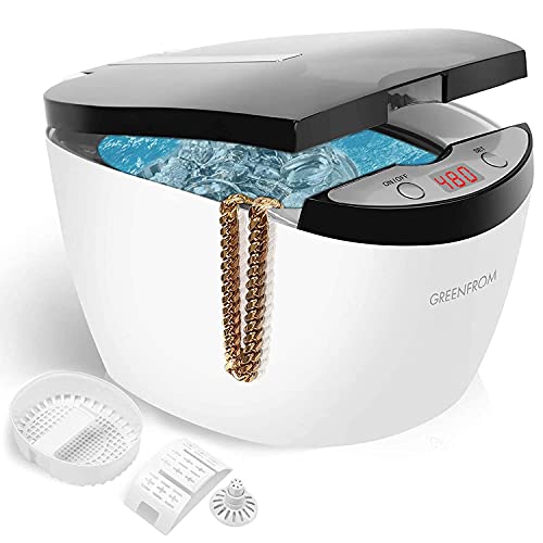 Professional 43KHz Ultrasonic Jewelry Cleaner with 750ML S/S Tank, Digital Timers, Storage Basket, Watch Holder, CD Mat, Protable Ultrasonic Cleaner Machine for Jewelry Ring Denture Eyeglass Watches