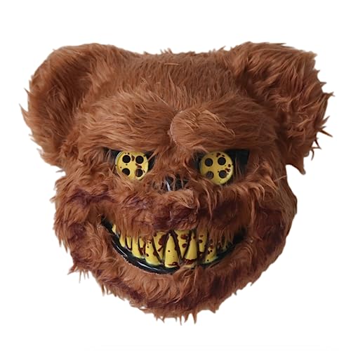 HIPIHOM Easter Bunny Mask, Bloody Plush Rabbit Mask, Bloody Bear Headgear - Performance Props for Easter, Halloween, Horror (Bear)