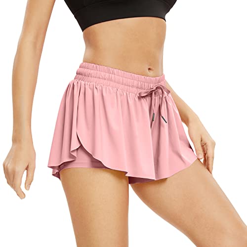 Image of Flowy Athletic Shorts for Women Gym Yoga Workout Running Biker Spandex Butterfly Tennis Skirts Cute Clothes Summer