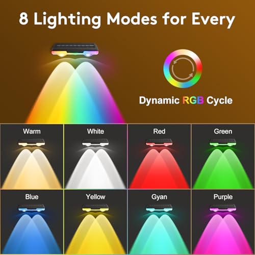 Solar-Fence-Lights-Outdoor-Garden - 4 Pack Garden Wall Lights Outdoor 8 Colors 9 Modes RGB Fence Light For Ouside IP65 Waterproof - Light Solar Powered Patio Deck Pool Step Fence Gate Yard Decoration - Image 3