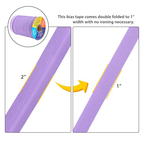 Mandala Crafts 55 Yards 1 Inch Lilac Double Fold Bias Tape for Sewing - Bias Binding Tape for Quilting Binding, Hemming, Seam, and Fabric Piping