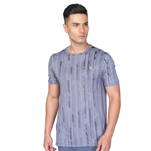 Image of TECHNOSPORT Men Polyester Regular Fit Half Sleeve Jacquard T-Shirt with Double Cool, Quick Dry & Anti Microbial for Sports, Running & Casual Use