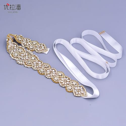 azaleas Women's Crystal Thin Wedding Belt Sashes Bridal Sash Belt for Wedding (S161B-G-IV)(Ivory)4