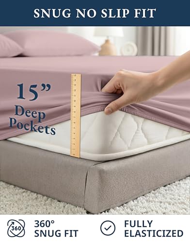 Image of LANE LINEN Queen Size Sheets Set, 100% Organic Cotton Sheet Set, 4 Pc Queen Sheets, Percale Weave, Breathable Hotel Quality Queen Size Deep Pocket Cooling Sheet, Oeko-Tex Sheets - Lilac