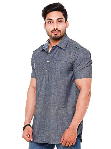 Image of Mens Cotton Linen Half Sleeve Plus Size Short Kurta