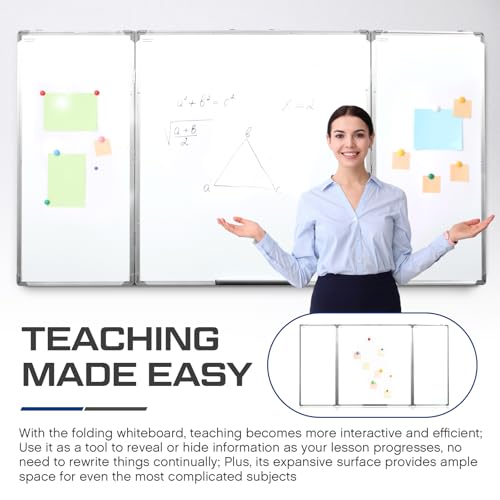 Image of AmazingSpark 72 inch x 40 inch Foldable Whiteboard Dry Erase Board Large Tri Folding Whiteboard Magnetic Dry Erase Board, Wall Aluminium Frame and Pen Tray for Office, Home