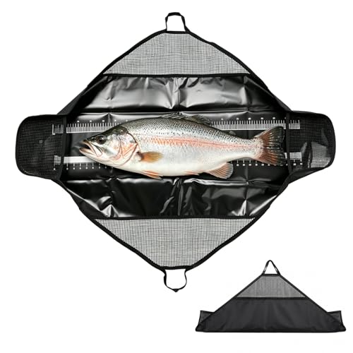 HX-pyahgtv Tapis d'atterrissage - 124 x 60 cm - Avec mètre ruban et poignées stables - Imperméable - En PVC - Pliable - Pour brochet, carpe, poissons prédateurs lors de la pêche