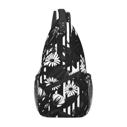 Mochila tipo bandolera con estampado floral en negro y blanco