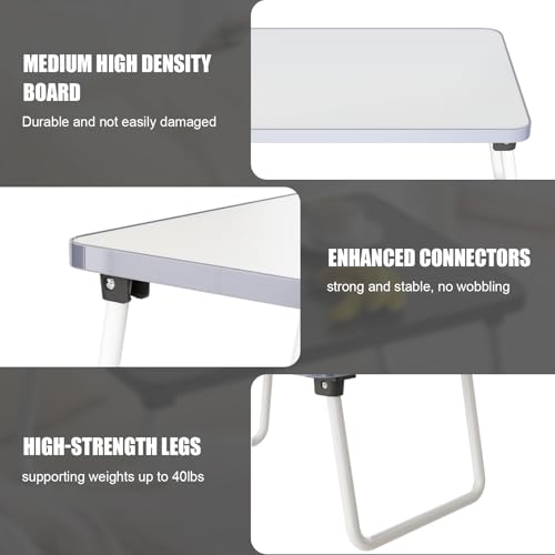 Image of Foldable Lap Desk, Laptop Stand Bed Table Tray for Couch | Portable Breakfast Serving Tray, Lightweight Mini Lap Table, Works Great as Tablet Desk for Working, Reading & Writing, White