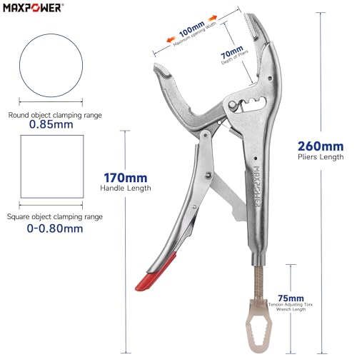 MAXPOWER Pince Étau 250 mm – Mâchoires Courbes 50-100 mm – Acier Cr-V Robuste – Force de Serrage Réglable – Pince de Verrouillage pour Atelier, Garage et Bricolage – vue 3