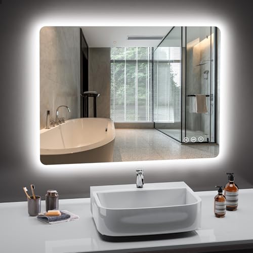 PESENXAN Badspiegel mit Beleuchtung 80x60cm, Led Spiegel Bad mit...