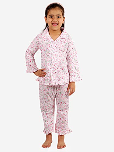 Image of superminis Hosiery Cotton Night Suit with Frill - Full Sleeves, Collared Neck, Sleep Wear for Girls, Kids