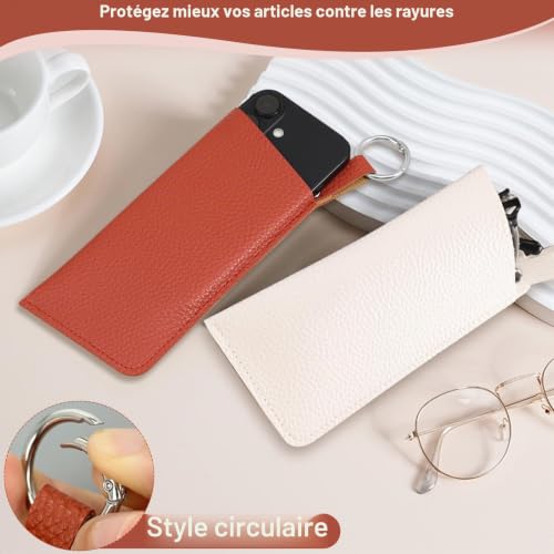 CiShow Lot de 4 étuis à lunettes souples pour lunettes de soleil, étui à lunettes en cuir PU, étui à lunettes de protection, étui à lunettes de lecture portable pour lunettes de lecture myope, poches – vue 4