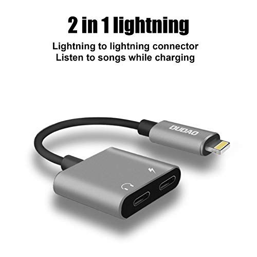 Image of DUDAO L14 Lightning Splitter, 2 in 1 Dual Lightning Port Headphone Audio & Charger Adapte Support only Original Apple Headphones Compatible for Apple 14 /13 /12 /12 Pro /11 /11 Pro /XS /XR /X 8 7