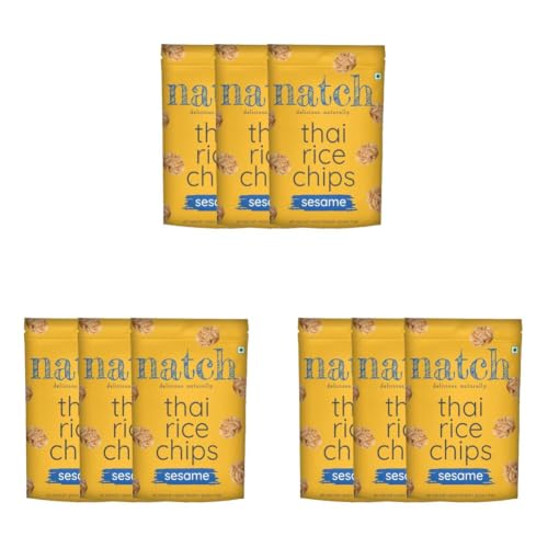 Image of Natch Thai Sticky Rice Chips, Gluten Free, Party Family Pack, Vegan, All Natural Crunchy Crackers (Sesame) 100 Gm (Pack of 9)