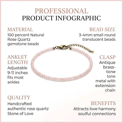 Image of Certified Namah Sutra Rose Quartz Beaded Anklet, Natural Crystal Antique Brass Clasp with Extension Chain | Certified Pyrite Anklet for Women, Money Magnet Raw Pyrite Anklet Jewelry, Handcrafted Healing Crystal Adjustable with Natural Stone Energy, Gift for Women Meditation and Balance