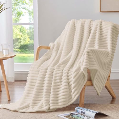 Image of BEDELITE Ribbed Twin Blanket for Couch & Bed, Beige, 66 inchx90 inch