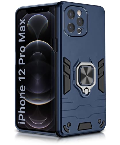 Image of WOW IMAGINE Shock Proof Back Case Mobile Cover for iPhone 12 Pro Max | Back Cover Case (Tough Armor | Hybrid PC + TPU | Ring Holder & in-Built Kickstand | Blue)