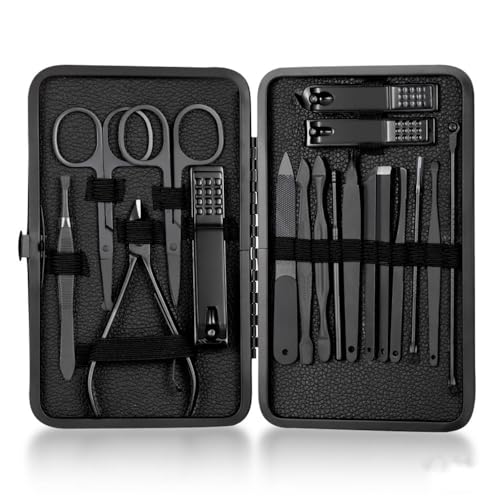 Kit de manucure et pédicure en acier inoxydable avec étui de voyage, 18 pièces pour le soin des ongles