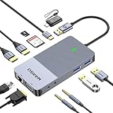 QGeeM USB 3.0 ドッキングステーション トリプルディスプレイ USBハブ デュアルモニター 11-1 USB Cドック HDMI/VGA/PD3.0/SD TFカードスロット2個付き USB Cドッキングステーション MacBook M1 Dell HP Lenovo-Classic対応 グレー