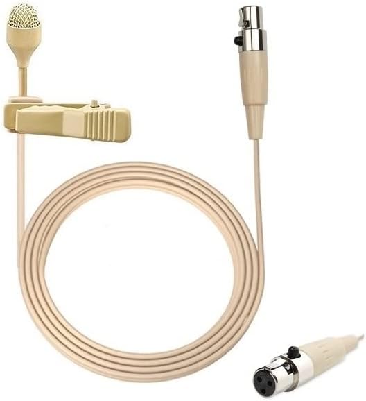 Lavalier Microphone Lapel Clip-On Mics 3 Pins, for Samson Bodypack Wireless Transmitter - Omnidirectional Condenser Mic - Mini XLR TA3F Plug Beige
