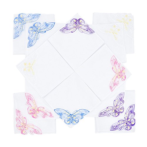 SelectedHanky Women s Cotton Handkerchiefs with Butterfly Lace at Corner, Ladies Hankies 12 Pcs