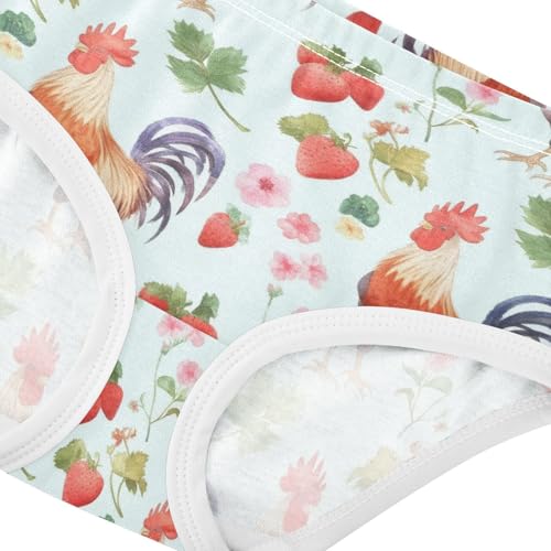 Wusikd Watercolor Roosters Girls' Underwear Cotton Flowers Strawberries Girls Briefs Soft Toddler Underwear 2T4