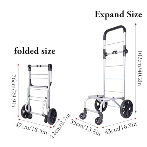HARIPYER Einkaufstrolley, Einkaufswagen mit Rädern, faltbar, Aluminiumlegierung, mit 180 ° drehbarem Griff, Einkaufs-Handkarre – Bild 3