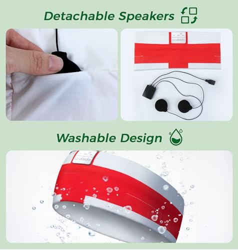 Image of LC-dolida England Flag Bluetooth Sports Headband, Wireless Sweatproof Headband Headphones for Soccer Fans, Soft Washable Music Headband for Game Day Outdoor Sports Travel Running